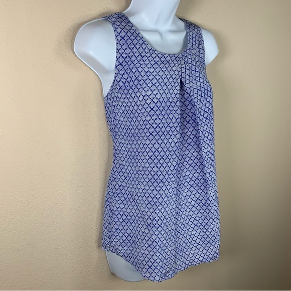 Small NEW Silk Cynthia Rowley Blue White Sleeveless Blouse Lightweight Boho - Picture 2 of 11